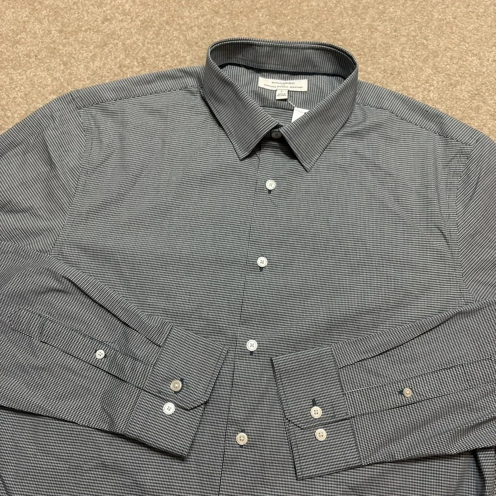 NWT Banana Republic Shirt Mens Large Gray Houndstooth Untucked Dress Stretch LS